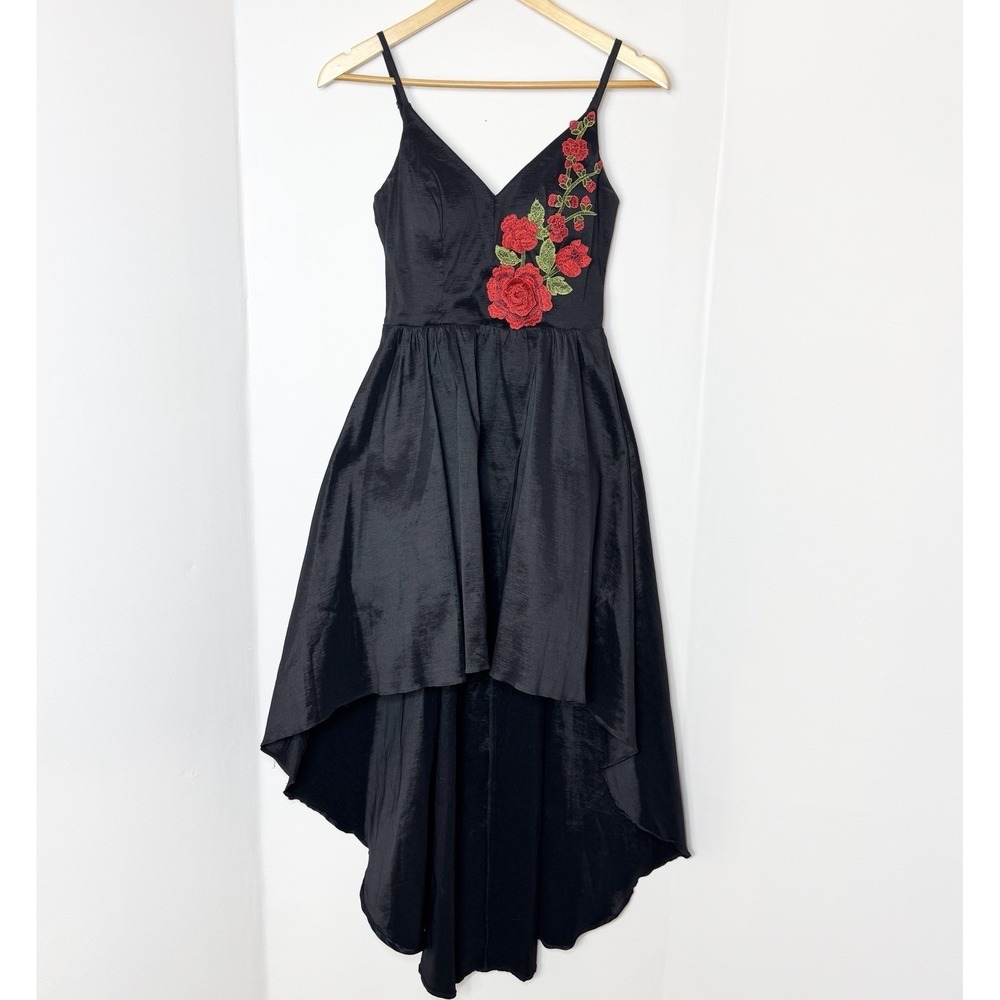 Romantic Goth Rose Floral Black High Low Dress 5/6 Dark Embroidered Vampy Femme